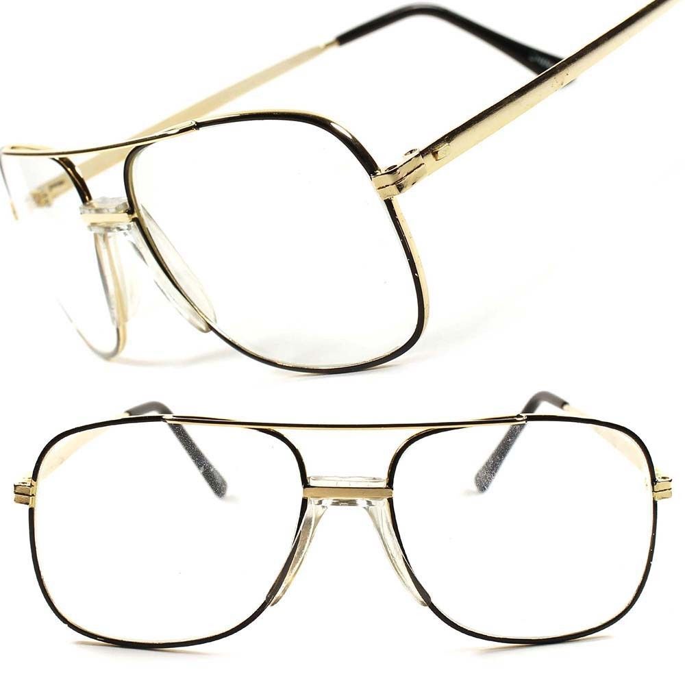 Genuine Vintage Classic Old Fashion 90s Square Gold Clear Lens Glasses